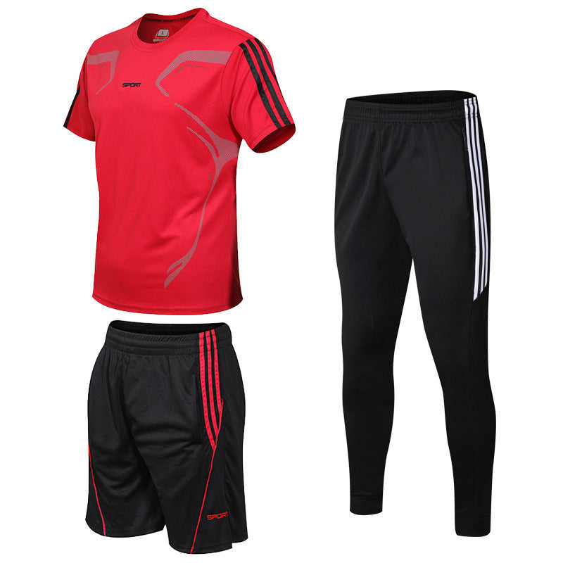 Sports Suit Men's Summer New Black Three-Piece Suit Youth Leisure Sports Men's Fitness Three-Piece Suit Trend