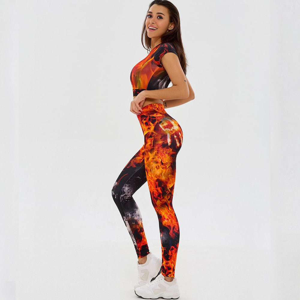 Colorful Skull Print Abdominal Hip Lift Sports Fitness Suit