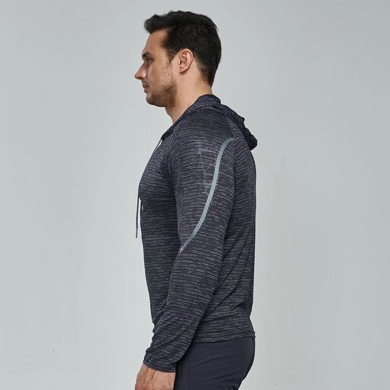 Men's Running Long Sleeved T-shirt Hooded Fitness Suit