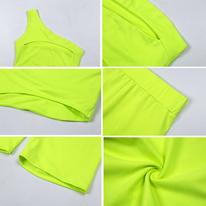 One-shoulder vest five-pants yoga set