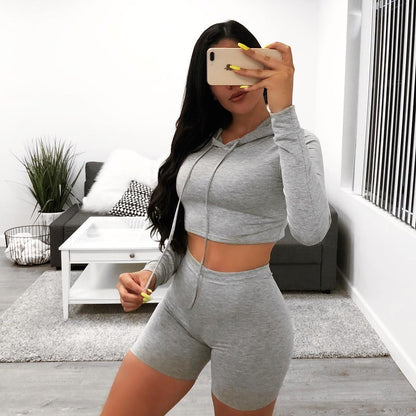 Drawstring Hooded Sports Fitness Running Suit