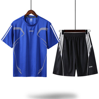 Sports Suit Men's Summer Leisure Two-Piece Three-Piece Fitness Suit Night Running Running Suit Quick-Drying Short-Sleeved Basketball SuitT