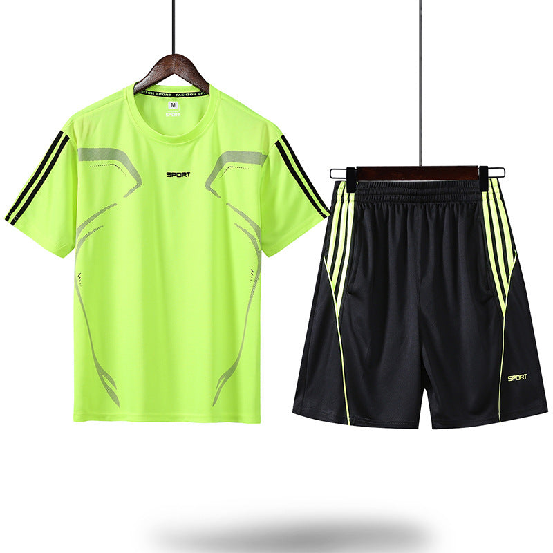 Sports Suit Men's Summer Leisure Two-Piece Three-Piece Fitness Suit Night Running Running Suit Quick-Drying Short-Sleeved Basketball SuitT
