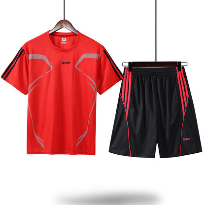 Sports Suit Men's Summer Leisure Two-Piece Three-Piece Fitness Suit Night Running Running Suit Quick-Drying Short-Sleeved Basketball SuitT