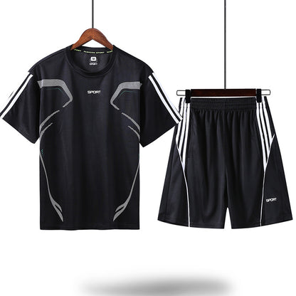Sports Suit Men's Summer Leisure Two-Piece Three-Piece Fitness Suit Night Running Running Suit Quick-Drying Short-Sleeved Basketball SuitT