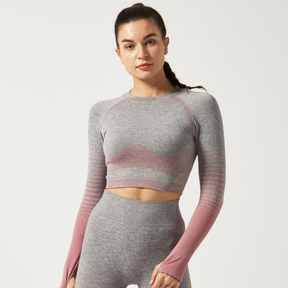 European And American Yoga Top Ladies Long-Sleeved Gradient Color Fitness T-Shirt Plus Size Yoga Wear