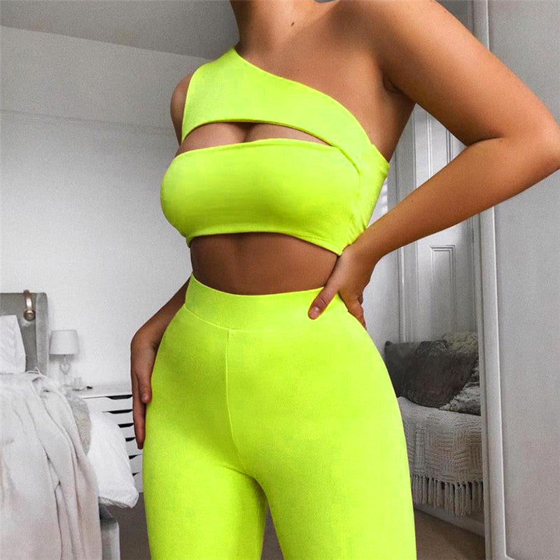 One-shoulder vest five-pants yoga set