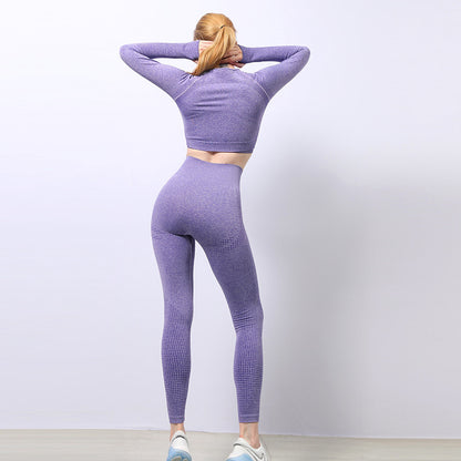 Jacquard Seamless Yoga Wear Suit Women Fitness Long Sleeve Top