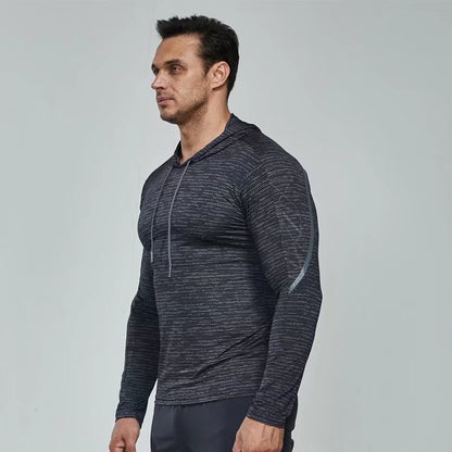 Men's Running Long Sleeved T-shirt Hooded Fitness Suit